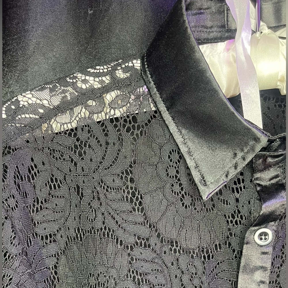 Sexy Camisa Negra Small para hombre, encaje/transparente